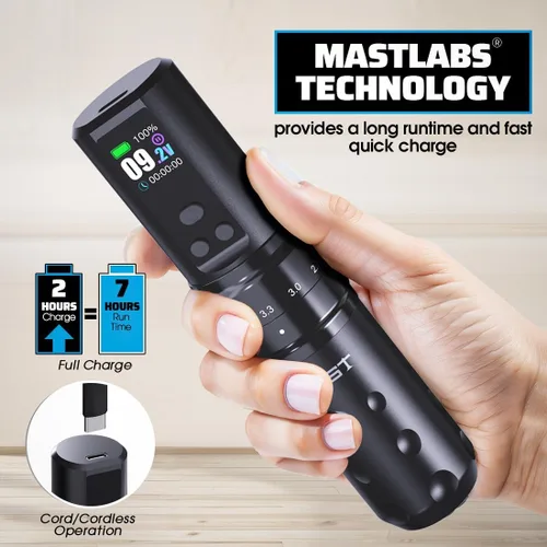 Vista 3 de Mast Fold2 Pro Tattoo Kit Máquina Rotatoria Inalámbrica de la Pluma del Rosa-Café
