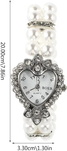 Vista 7 de Hemobllo - Reloj de cuarzo para mujer, con perlas elásticas, con esfera de corazón y diamantes de imitación, estilo casual, para niñas, regalo