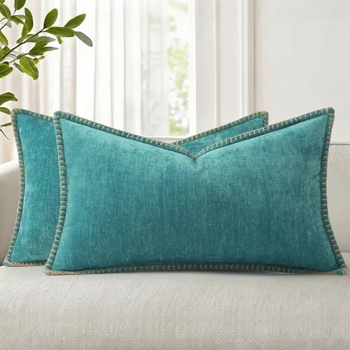 Vista 59 de decorUhome Juego de 2 fundas de almohada de felpilla suave y acogedora de otoño de 12 x 12 pulgadas, fundas decorativas modernas de terciopelo Aqua