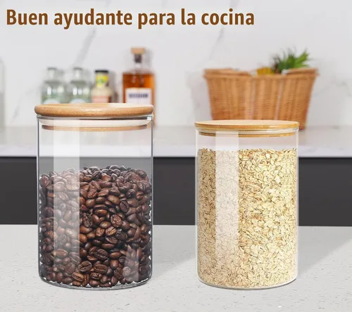 Vista 7 de Tarros de almacenamiento de alimentos de vidrio de 33+17 oz con tapas herméticas, tarro de vidrio transparente con tapa de bambú, recipiente