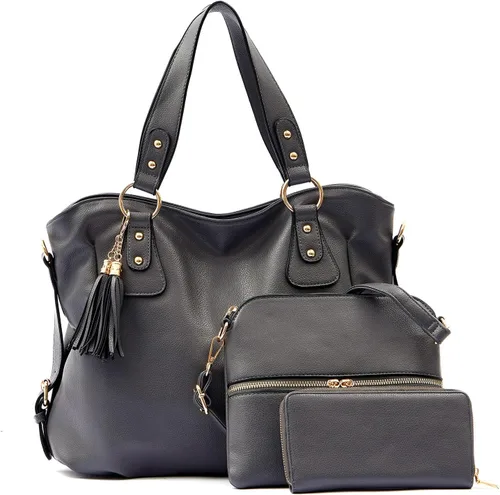 Vista 9 de Qiyuer Juego de carteras y carteras para mujer, bolso grande con cartera, 3