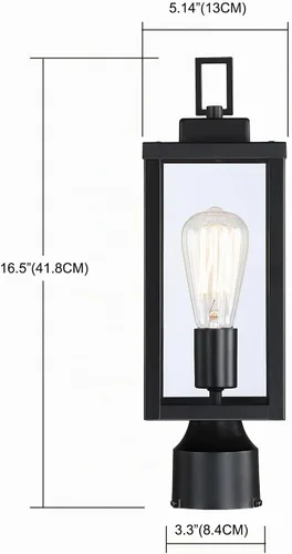 Vista 2 de WISBEAM Luz de poste para exteriores, linterna de poste, base E26 de 60 W máximo, carcasa de metal más vidrio, calificación ETL, bombillas