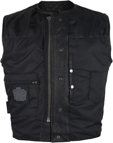 Vista 6 de GARGOYLE BELLS Chaleco de cuero para hombre, estilo SOA, con bolsillos para pistolas, chaleco para motociclista, para hombre Negro con acolchado