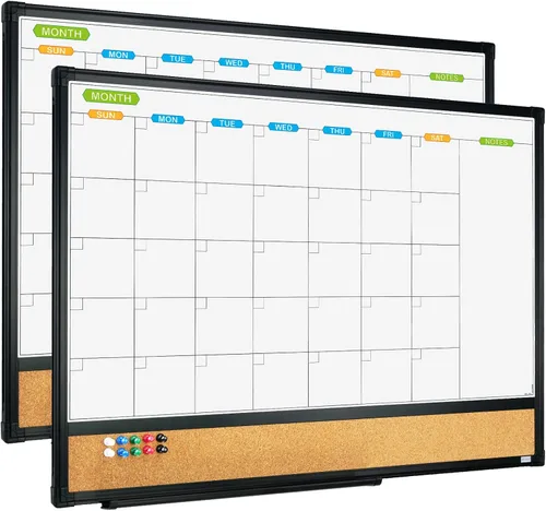 Vista 7 de JILoffice Calendario magnético con combinación de pizarra blanca y tablero de corchos de anuncios, tablero combinado de 24 x 18 pulgadas, marco