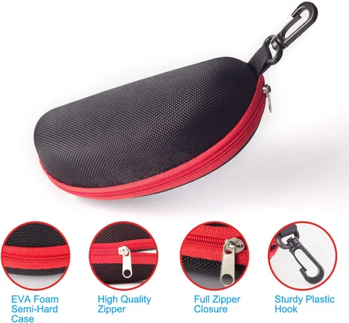Vista 4 de RayLove Paquete de 3 fundas de gafas de sol portátiles con cremallera y gancho