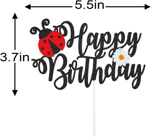 Vista 2 de Decoración para tarta de cumpleaños de mariquita y margarita, suministros de fiesta de cumpleaños con temática de mariquita, decoración de fiesta