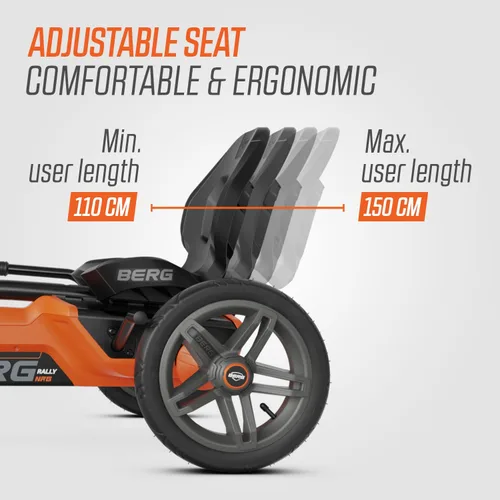 Vista 4 de BERG Pedal Kart Rally NRG Naranja Vehículo para niños, kart de pedal con asiento ajustable, con rueda libre, juguetes para niños adecuados