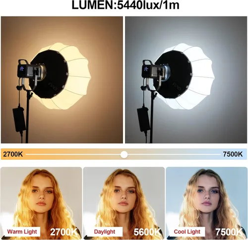 Vista 5 de GVM - Kit de luz de video RGB de 150 W, 2700 K ~ 7500 K, luz de video LED bicolor, kit de iluminación de estudio de fotografía con linterna softbox