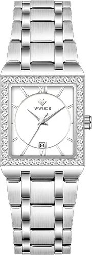 Vista 2 de Reloj de pulsera de cuarzo para mujer, luminoso, resistente al agua, con calendario, reloj de cuarzo de acero inoxidable