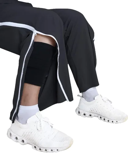Vista 4 de Pantalones rasgados para hombre, pantalones con cremallera lateral, pantalones de pierna con cremallera, pantalones de recuperación después