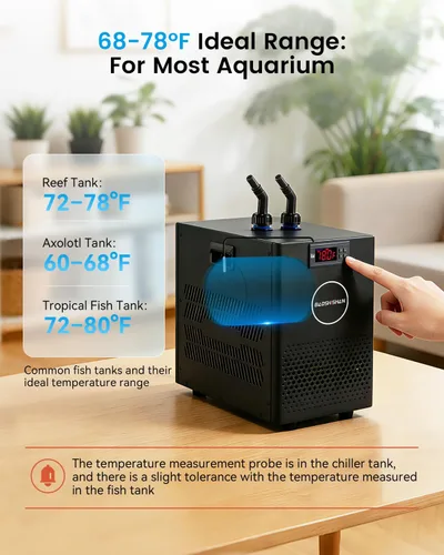 Vista 4 de BAOSHISHAN 1/13 HP Enfriador de acuario 26 galones 100L sistema de refrigeración por agua Quiet Compressor Refrigeration, Precise Cooling Aquarium