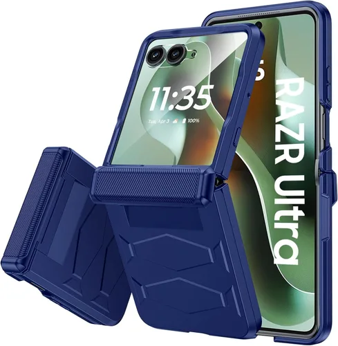 Vista 26 de Vizvera para Motorola Razr 2024 - Funda con tapa con bisagra, protector de pantalla incorporado, a prueba de golpes, funda todo en uno para Negro