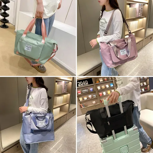 Vista 3 de Bolsa de viaje para mujer, bolsa de hombro grande expandible para fines de semana, bolsa de noche con funda para carrito y bolsillo húmedo, bolsa