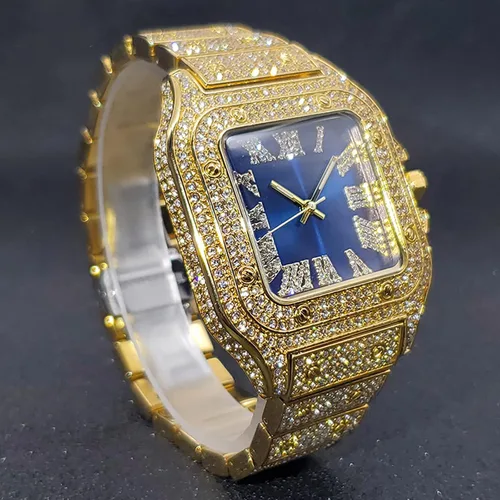 Vista 3 de PLADEN Mens Diamond Watch Bling Iced Out Watch Fashion Crystal Big Face Watch Quartz Gold Silver Hip Hop for Men Watch