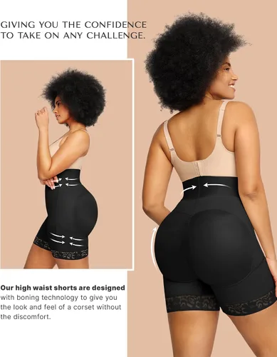 Vista 2 de SHAPELLX Pantalones cortos moldeadores de cuerpo de cintura alta para mujer, control de abdomen, adelgazantes, pantalones cortos para levantamiento