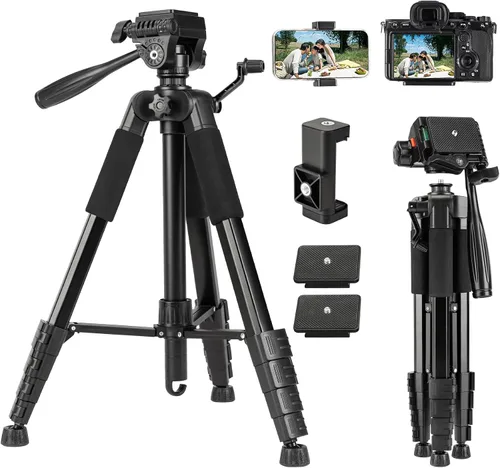 Vista 10 de Fotopro DIGI-3400 - Trípode de viaje ultraligero y compacto de 120 cm con placa de liberación rápida y cabezal panorámico, trípode de aluminio