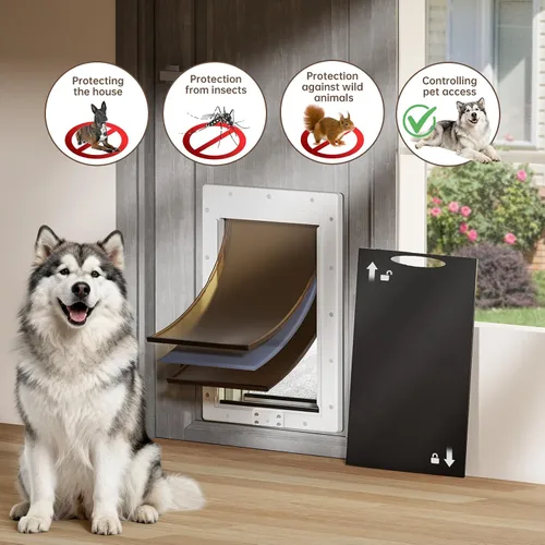 Vista 3 de Puerta para Perros XL para Puerta, Puerta para Perros Extra Grande de Plástico que Nunca se Oxida para Puertas Interiores y Exteriores, Puerta Extra