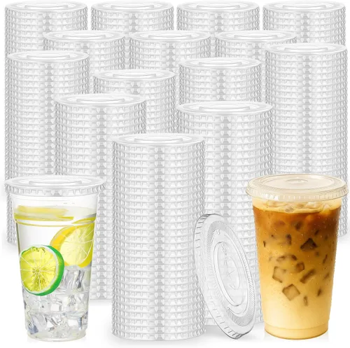Vista 10 de Hortsun - 500 tapas planas de PET de 3.858 in con ranura para popote para tazas de 12 a 24 onzas Fits Compatible 12, 16, 20 and 24 oz PET Cups