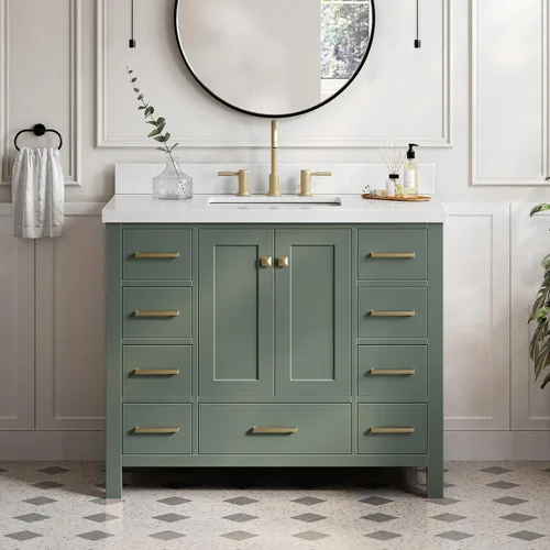 Vista 39 de ARIEL Cambridge - Mueble de baño con lavabo de 42 pulgadas, madera maciza, encimera de cuarzo blanco puro de 1.5 pulgadas, fregadero rectangular