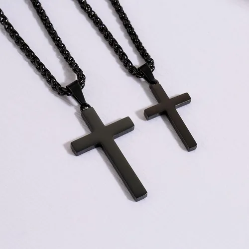Vista 6 de P. BLAKE Collar con colgante de cruz de acero inoxidable para hombres y niños, colgante de cruz cristiana con cadena de 24 pulgadas