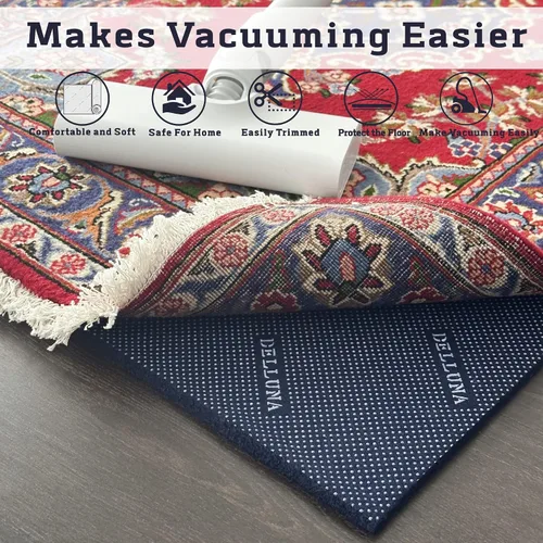 Vista 6 de DELLUNA Non-Slip Area Rug Pad 1/4" Thick Double Side Rubber + Felt, 2'x3' Premium Deluxe Cushioned- Safe for All Floors, Adds Comfort and