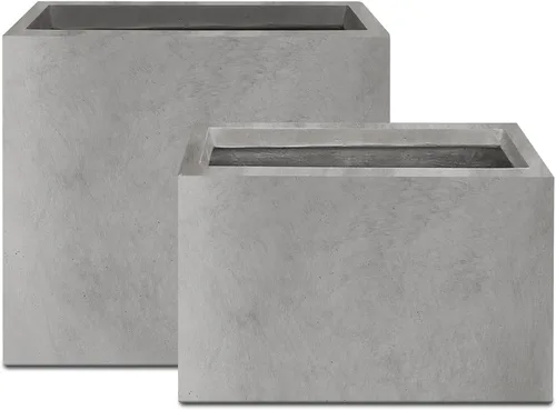 Vista 29 de Kante Macetero rectangular de hormigón de 23.2 pulgadas de largo, macetas grandes para interiores y exteriores con orificio de drenaje y tapón