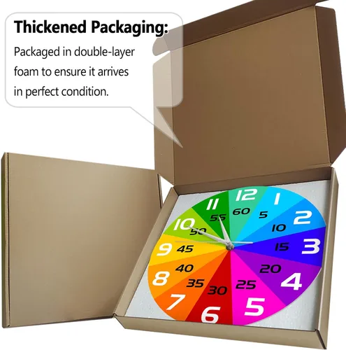 Vista 7 de Reloj de aprendizaje con rueda de color arcoíris, reloj de enseñanza de 12 pulgadas para niños, reloj de pared analógico para aula, movimiento
