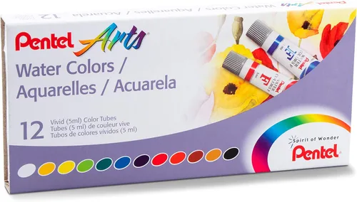 Vista 2 de Acuarelas Pentel Arts, surtidas, tubos de 5ml, juego de 12 colores (WFRS-12)