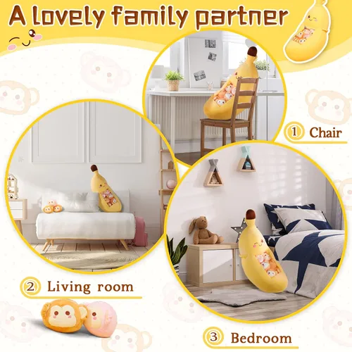 Vista 4 de Lewtemi Linda almohada de plátano Kawaii de peluche extraíble emocional de felpa con apoyo de gato dinosaurio regalo para la habitación del hogar