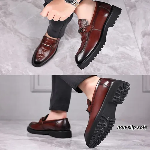 Vista 5 de Oxford de negocios con estampado de cuero para hombre,Zapatos de oficina formales informales inteligentes,Zapatos de traje de boda sin cordones