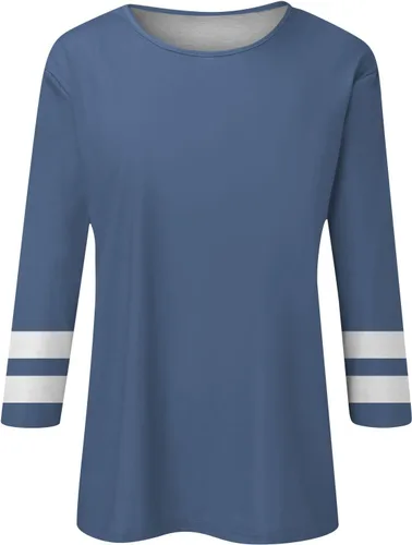 Vista 2 de Camisa de Navidad de talla grande, blusa casual de manga tres cuartos con estampado de cuello redondo