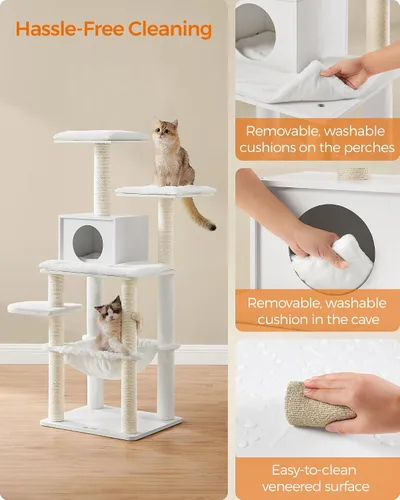 Vista 12 de Feandrea Árbol para gatos, torre moderna de 54.3 pulgadas para gatos de interior, condominio para gatos de varios niveles, felpa ultrasuave, postes