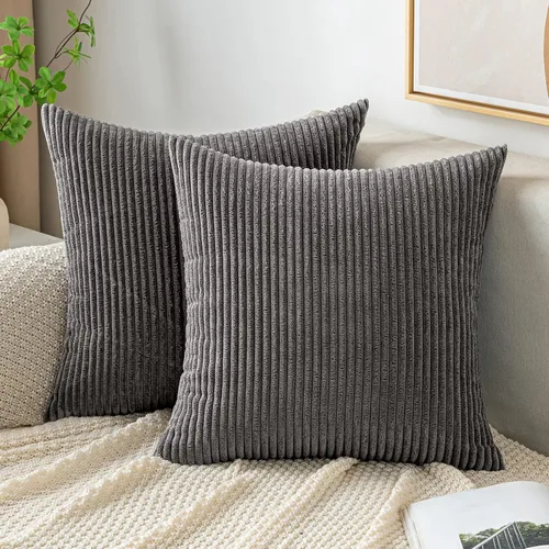 Vista 9 de EMEMA Fundas de Cojines Decorativos de Pana Suave a Rayas Cuadradas, Fundas de Almohadas de Primavera para Sofá, Dormitorio, Silla, Automóvil 16 x
