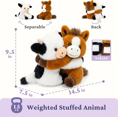 Vista 7 de IKASA Dúo de animales de peluche de vaca y caballo para microondas, calentable y refrigerable de 1.5 libras con aroma a lavanda con peso, 2 piezas