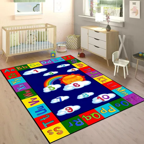 Vista 11 de Tapete educativo de 3 x 4 pies, tapete de aprendizaje ABC y 123 para niños pequeños con diseños de animales, alfombra antideslizante lavable