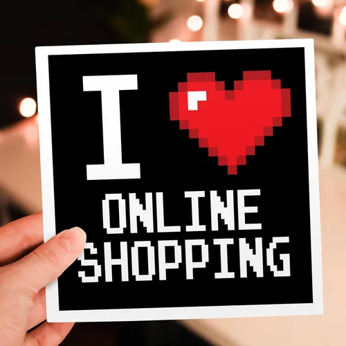 Vista 6 de 3dRose Geeky Old School Pixelated Pixels 8-Bit I Heart I Love Online Shopping 1 Greeting Card with envelope