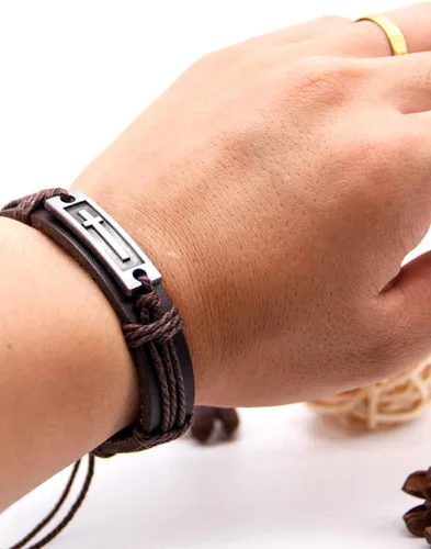 Vista 5 de LNKRE JEWELRY Pulsera cruzada de cuero de moda religiosa cristiana ajustable