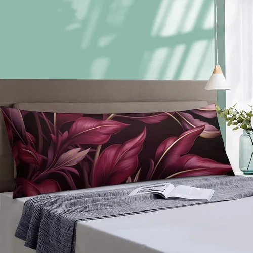 Vista 4 de Elegant Leaves - Funda de almohada de poliéster (20 x 54 pulgadas), color burdeos