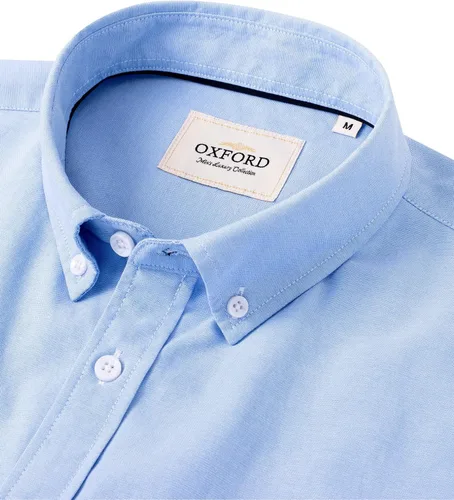 Vista 2 de Alimens & Gentle Camisa Oxford de manga corta para hombre, ajuste regular, cuello abotonado, con bolsillo