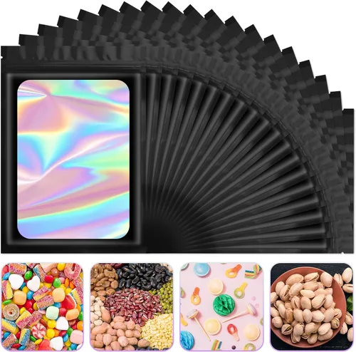 Vista 35 de ANZNKU 50 piezas 7 cm x 23 cm Bolsas holográficas para bolígrafos Bolsas de embalaje para bolígrafos Bolsa resellable a prueba de olores