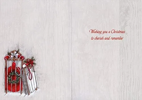 Vista 2 de LPG Greetings Tarjeta de Navidad de trineos rojos y blancos con lazos y corona