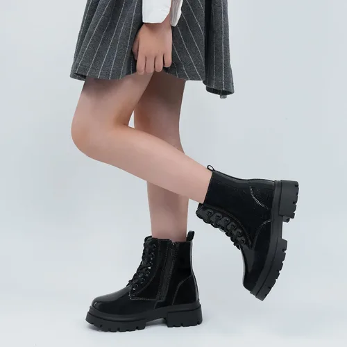 Vista 2 de starmerx Botas de tobillo para niñas, botas de combate con cordones y cremallera lateral, cómodas botas para niños