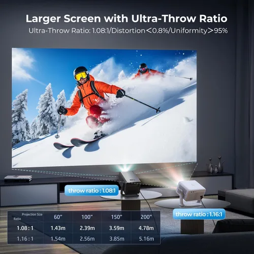 Vista 8 de [2000 ANSI luz diurna visible] Proyector de video inteligente nativo 1080P entrada 4K 8K, proyector portátil Android 14 con sonido HiFi, enfoque
