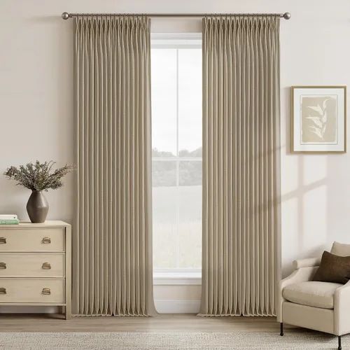 Vista 36 de TWODRAPES Cortinas de Lino Plisadas con Pinza Beige Blancas de 54 Pulgadas de Largo 2 Paneles para Comedor Cocina Dormitorio Plisadas Semi