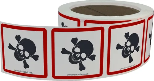 Vista 2 de GHS - Etiquetas de pictograma con diseño de calavera y huesos cruzados, cuadrados, 500 calcomanías adhesivas (2 x 2 pulgadas)