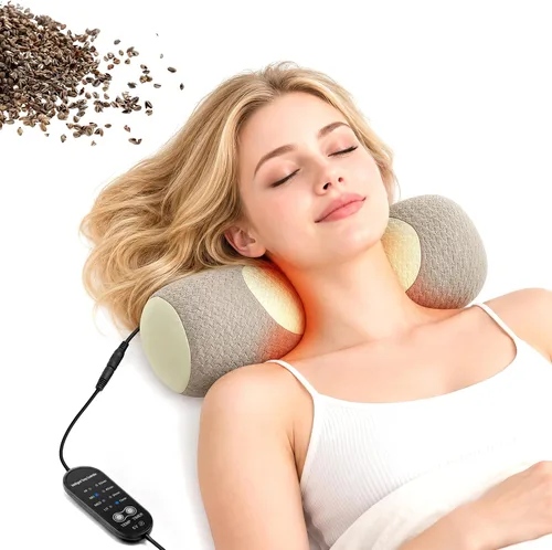 Vista 10 de Almohada de cuello de trigo sarraceno para aliviar el dolor de cuello Blanco gris