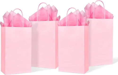 Vista 13 de DjinnGlory Paquete de 24 pequeñas bolsas de regalo de papel azul con asas de 9 x 5.5 x 3.15 pulgadas y 24 papel de regalo de seda para negocios