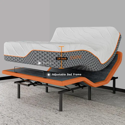 Vista 7 de ESHINE Base de cama ajustable individual XL con colchón híbrido de 14" Inclinación de almohada, control por aplicación inteligente, gravedad cero