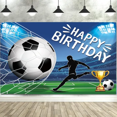 Vista 3 de Cartel de feliz cumpleaños con temática de fútbol, cartel gigante grande de 71 x 43 pulgadas para decoración de fiestas en interiores y exteriores