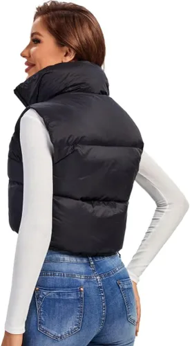 Vista 3 de Cegerne Chaleco corto de invierno para mujer, ligero, sin mangas, cálido, con cuello alto, con cremallera, chaleco acolchado